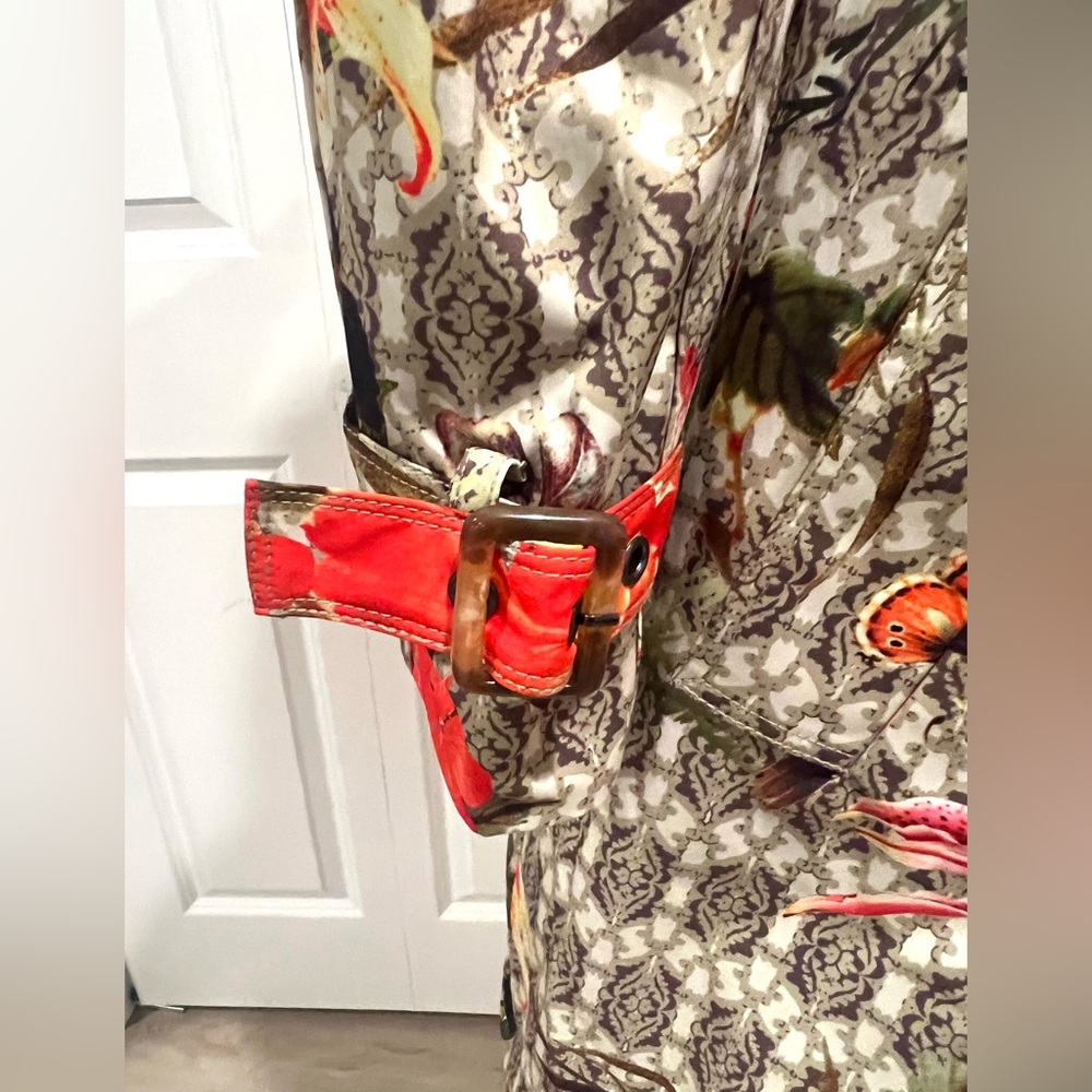 SPANNER Multicolor Floral Belted Trench Coat Size Small - Picture 8 of 12